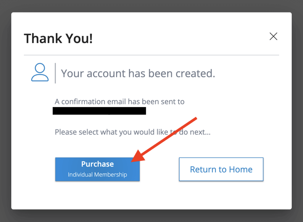 A screenshot of a window offering new IRE account-holders to purchase a membership.